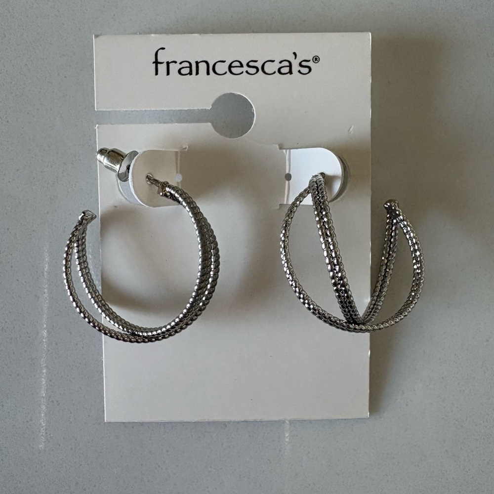 Francesca's Collections Textured Silver Hoop Earrings